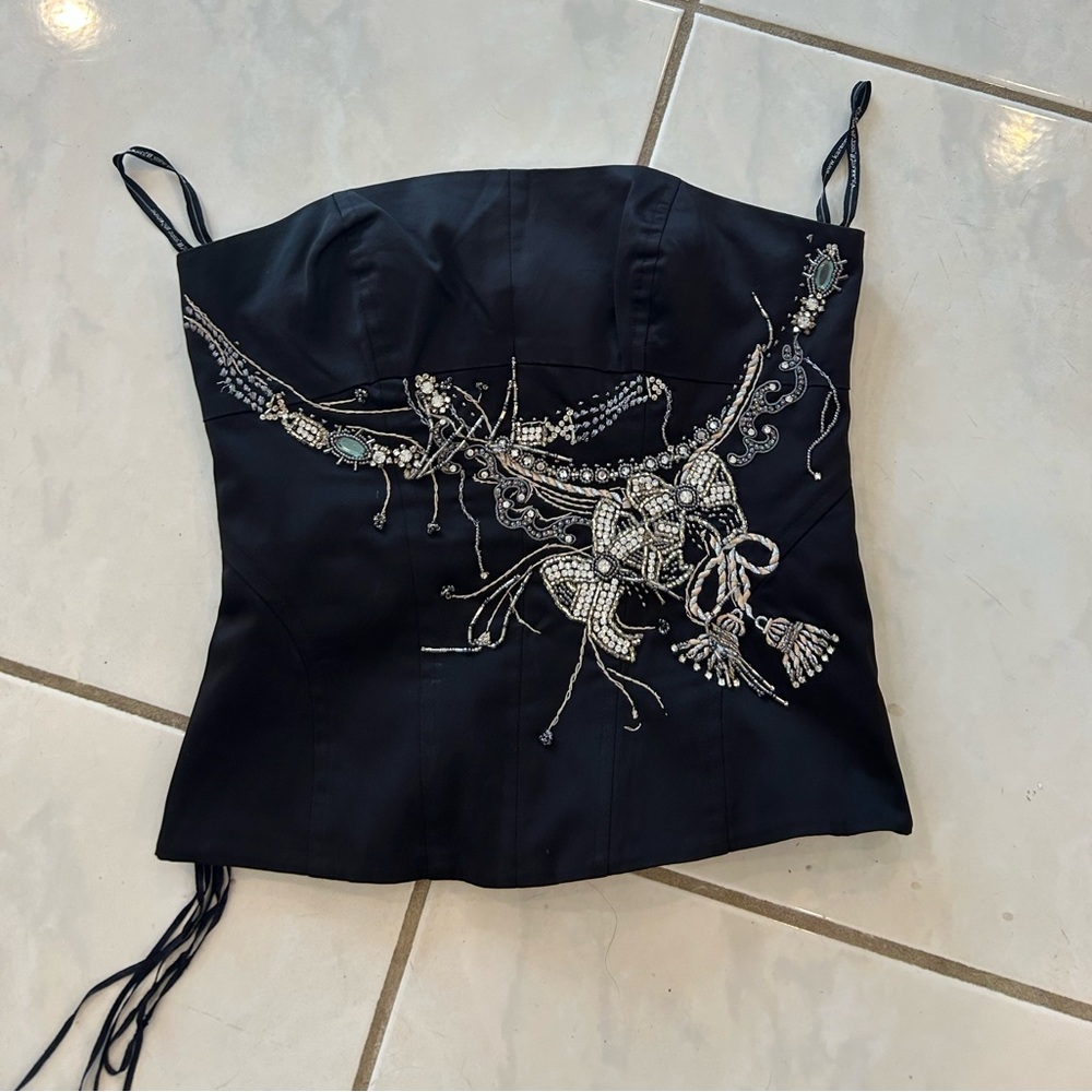 Karen Millen Black and Silver Embellished Corset Top